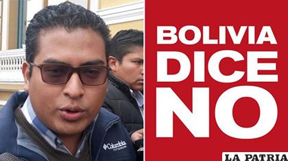 Elmar Callejas y el logotipo de la alianza Bolivia Dice No/ ERBOL