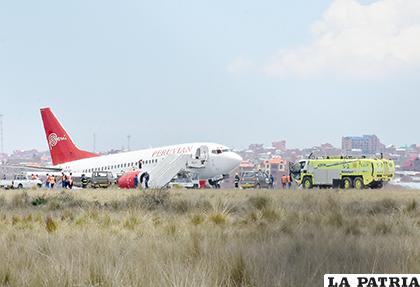 La aeronave de Peruvian Airlines que sufrió un accidente en el aeropuerto de la ciudad de El Alto /APG