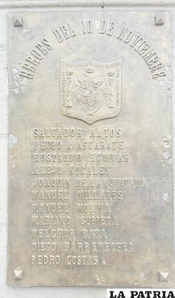 Placa en la plaza 10 de Noviembre con los nombres de los héroes del alzamiento de 1810 /Archivo SIHP