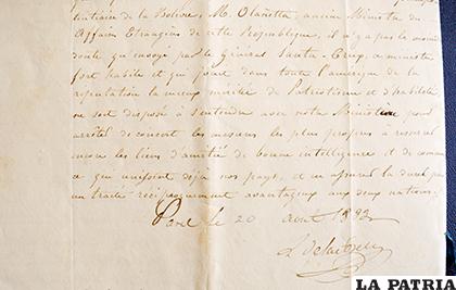 Firma del diplomático francés Luis Carlos de La Forest /Archivo del Mariscal Santa Cruz: 