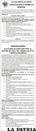 COLEGIO MÉDICO DE ORURO - CONVOCATORIA A ASAMBLEA GENERAL