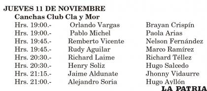 Segunda fecha del segundo campeonato de raquetbol organizado por el Club Cla y Mor