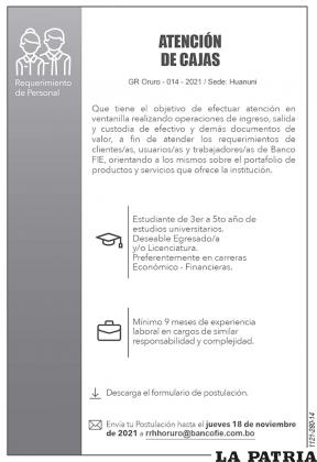 Requerimiento de Personal - ATENCIÓN DE CAJAS