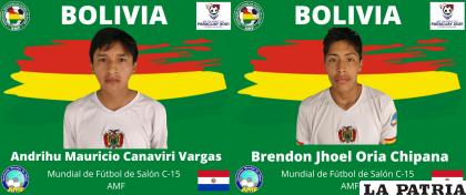 Los orureños Andrihu Canaviri y el golero Brendon Oria son parte de la selección boliviana /FBFS-AMF

