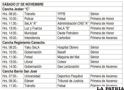 Programación Torneo de fútbol en la administración pública