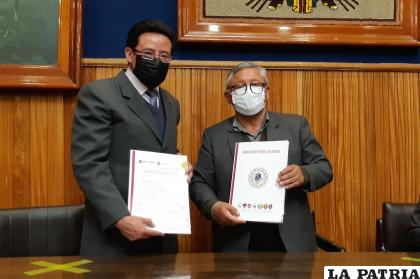 Representantes del Senasir y UTO firmaron el convenio interinstitucional /LA PATRIA