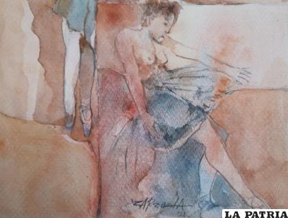 Monólogo de la bailarina - Acuarela sobre papel /Erasmo Zarzuela