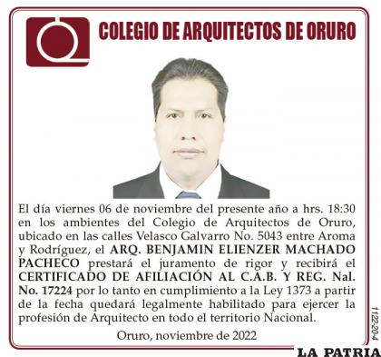 ARQ. BENJAMIN ELIENZER MACHADO PACHECO