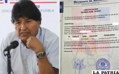 El expresidente Evo Morales y el certificado revelado /Erbol