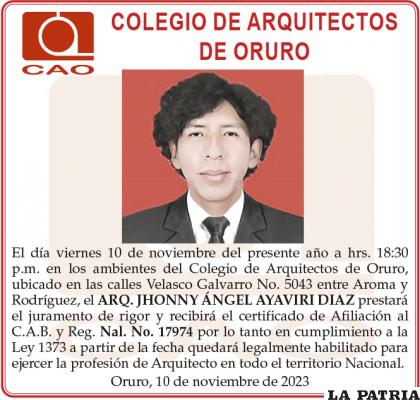ARQ. JHONNY ÁNGEL AYAVIRI DIAZ