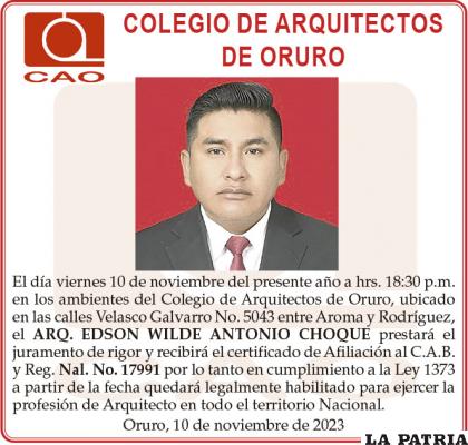 ARQ. EDSON WILDE ANTONIO CHOQUE