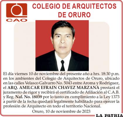 ARQ. AMILCAR EFRAIN CHAVEZ MARZANA