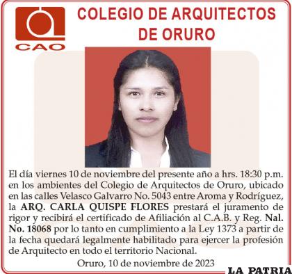 ARQ. CARLA QUISPE FLORES