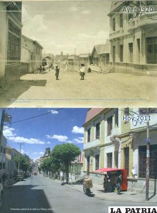 Fotografías de la calle La Plata y Aldana del año 1920 y 2011 que se publican en la revista Historias de Oruro
