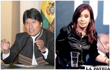 Evo Morales y Cristina Fernández presidentes de Bolivia y Argentina, respectivamente /noticias24.com