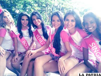 La orureña Sasha Medina junto a otras concursantes (Facebook)