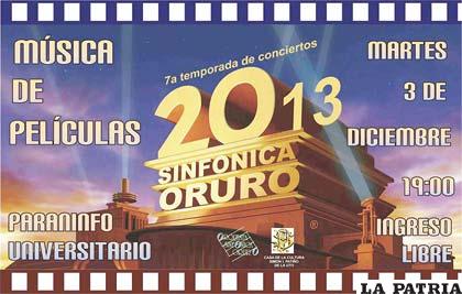 Invitación para el concierto de la Orquesta Sinfónica de Oruro