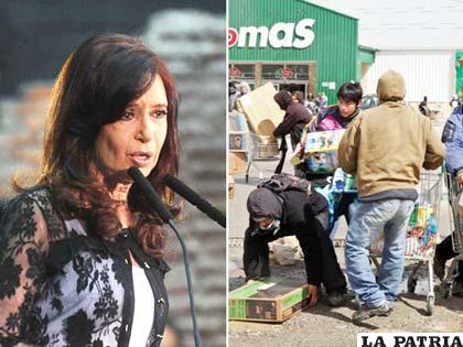 Cristina Fernández, presidenta de Argentina, dice que saqueos perjudican a su país