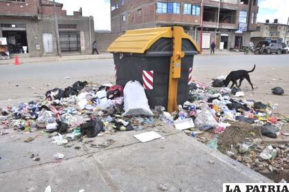 La basura debe ser depositada al interior del contenedor y no alrededor
