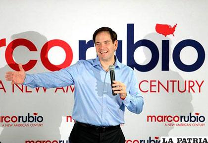 El precandidato del partido republicano Marco Rubio en campaña electoral