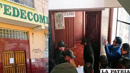 Imágenes del allanamiento de las oficinas de Fedecomin La Paz /elpaisonline.com