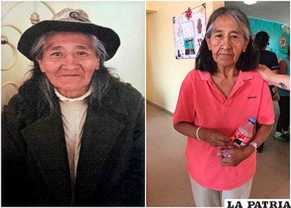La señora Alicia Martha Vaca Challapa era buscada con la fotografía de la izquierda. A la derecha la foto cuando la encontraron