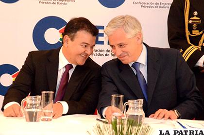 El presidente de la CEPB, Ronald Nostas y el vicepresidente Álvaro García Linera /ARCHIVO-RADIO FIDES