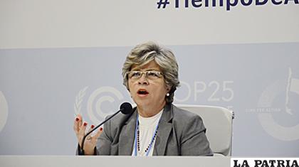 Ministra de Medio Ambiente y Agua, María Elva Pinckert en la COP25 /Miriam Jemio