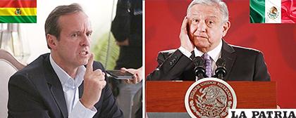 El delegado de Bolivia, Jorge Tuto Quiroga y el presidente mexicano, Andrés López Obrador