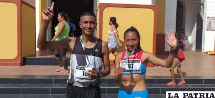 Vidal Basco y Jhoselyn Camargo ganadores de la media maratón de Cotoca /RRSS