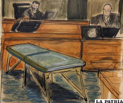 En este dibujo del tribunal, Gregory Parkinson, expolicía de Palm Beach, da su testimonio /Elizabeth Williams vía AP