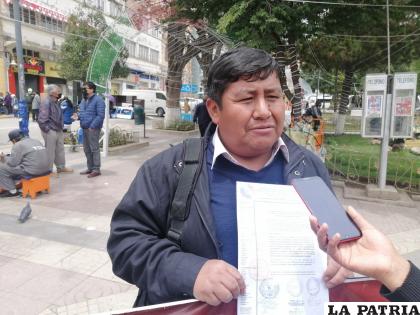 Ejecutivo de la Federación de Trabajadores Gremiales de Oruro, Tito Quispe 
/LA PATRIA