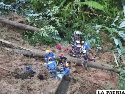 Socorristas buscan personas desaparecidas tras un deslave en un campamento de Batang Kali / AP