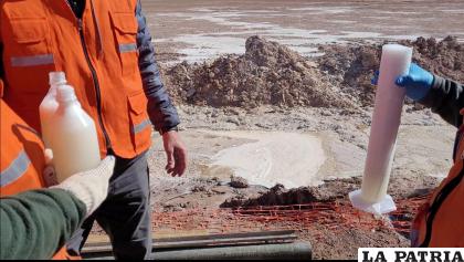 Muestras del litio en la etapa de extracción / LA PATRIA
