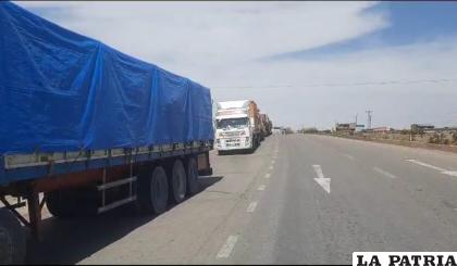 Fila de camiones en estaciones de servicio en carretera /Captura Cortesía