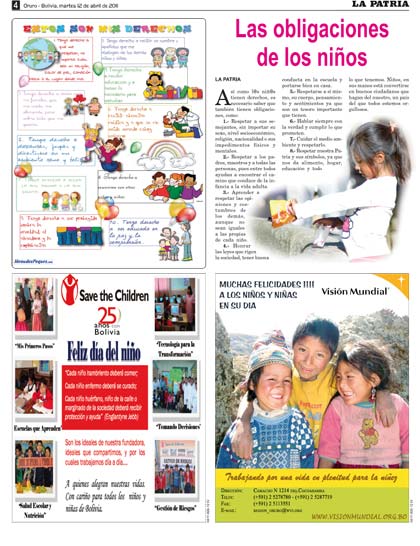Las obligaciones de los niños - Periódico La Patria (Oruro - Bolivia)