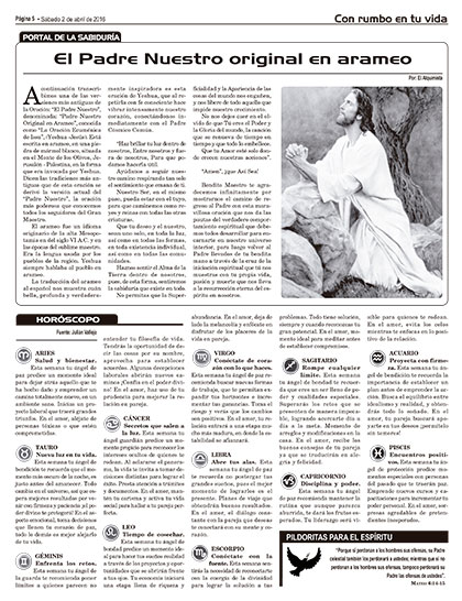 El Padre Nuestro original en arameo - Periódico La Patria (Oruro - Bolivia)