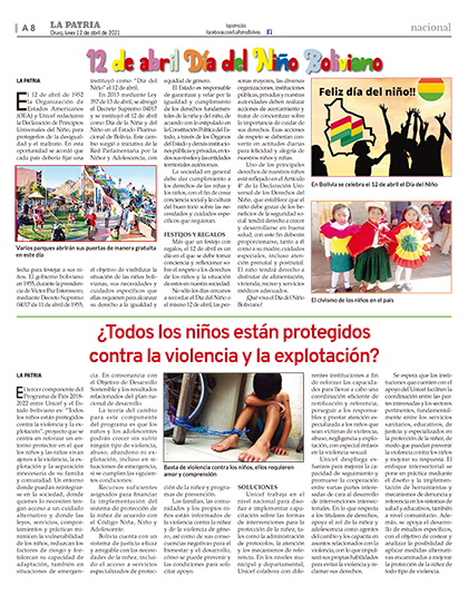 12 de Abril Día del Niño Boliviano - Periódico La Patria (Oruro - Bolivia)